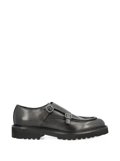 Doucal's Double-buckle Leather Monk Shoes In Black