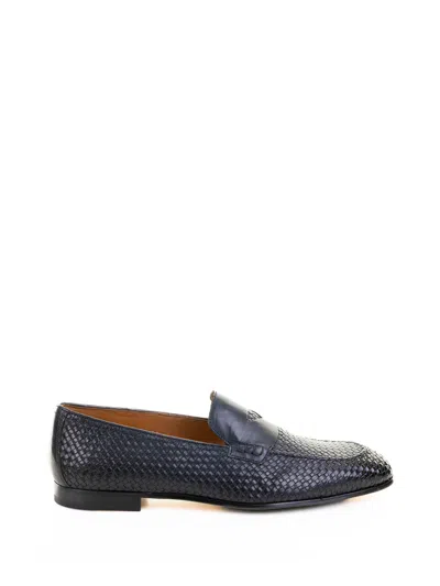 Doucal's Blue Leather Moccasin In Black