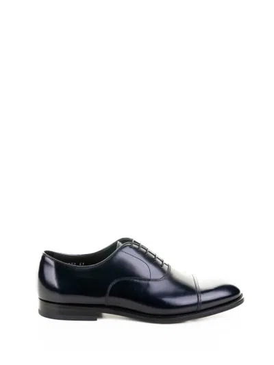 Doucal's Blue Oxford Shoes In Brushed Leather With Toe Cap