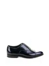 Doucal's Blue Oxford Shoes In Brushed Leather With Toe Cap In Black