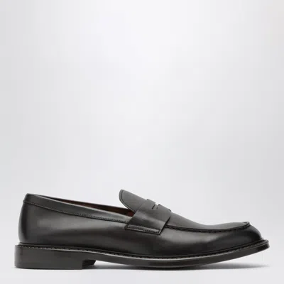 Doucal's Brown Penny Loafers In Leather In Black