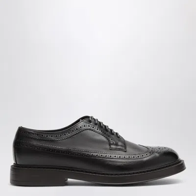 Doucal's Dark Brown Leather Derby Shoes With Brogue Detailing In Black