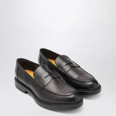 Doucal's Dark Brown Penny Loafer In Black