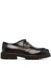 Doucal's Dark Brown Calfskin Derby Shoes With Decorative Seams