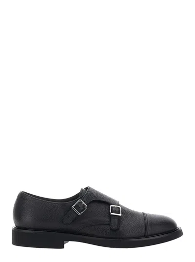 Doucal's Double Buckle Monk Strap Shoes In Grained Calfskin In Multi