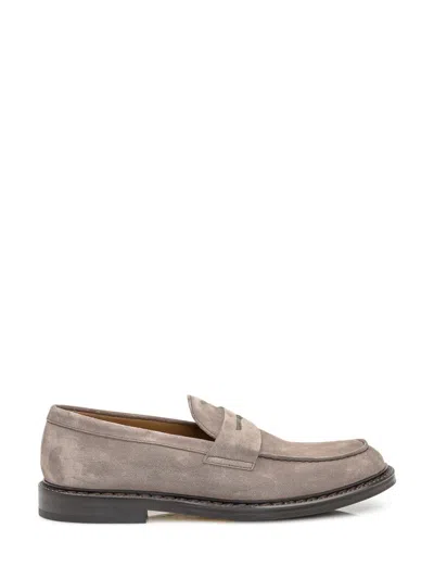 Doucal's Grey Suede Loafer With Mask In Neutral