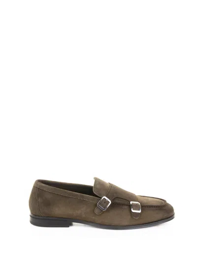 Doucal's Olive Suede Moccasin With Double Buckle In Green