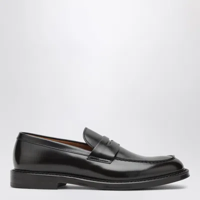 Doucal's Ebony Leather Penny Moccasin In Black