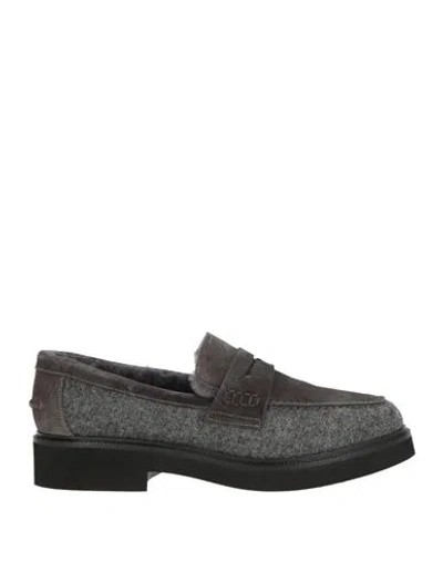 Doucal's Etienne Woman Loafers Charcoal Size 8 Leather, Textile Fibers In Gray