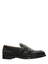 Doucal's Woven Black Calf Leather Loafers With Dual Buckle Accents In Black