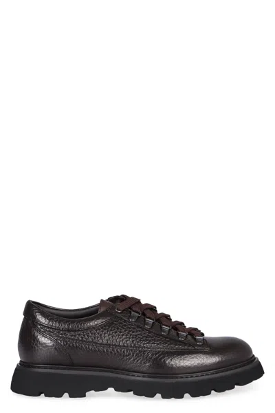 Doucal's Grained Leather With Vibram Grip Sole Derby In Animal Print