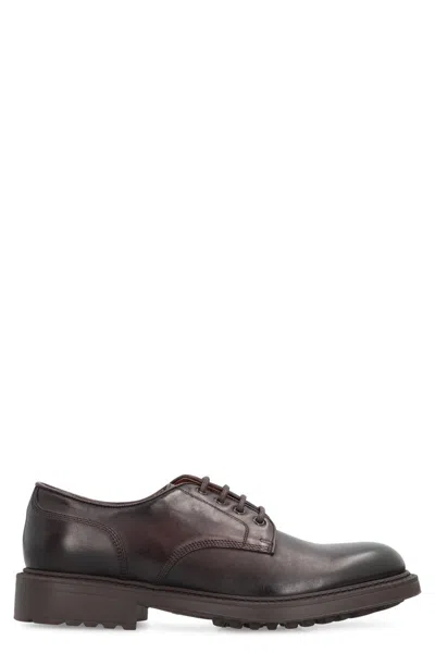 Doucal's Brown Leather Derby Shoes With Ultra-light Rubber Sole In Black