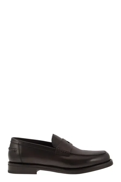 Doucal's Leather Penny Loafer In Brown