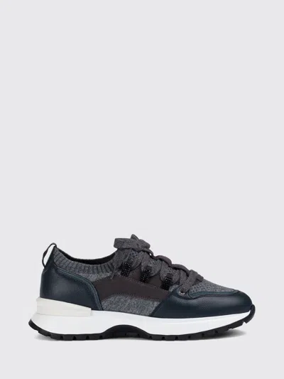 Doucal's Low-top Sneakers In Calfskin And Wool With A Bicolor Design In Blue