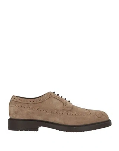 Doucal's Man Lace-up Shoes Khaki Size 9 Leather In Neutral