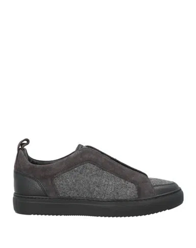 Doucal's Man Sneakers Charcoal Size 9 Leather, Textile Fibers In Black