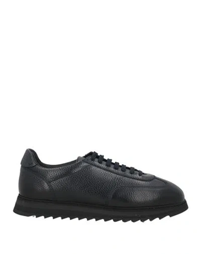 Doucal's Man Sneakers Midnight Blue Size 8 Leather In Black