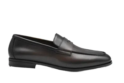 Doucal's Penny Loafers In Soft Dark Brown Leather In Black