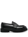 Doucal's Penny Strap Black Leather Loafers In Black