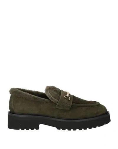 Doucal's Philadelphia Woman Loafers Dark Green Size 8 Leather, Shearling