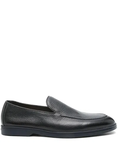 Doucal's Refined Blue Cow Leather Loafers In Animal Print