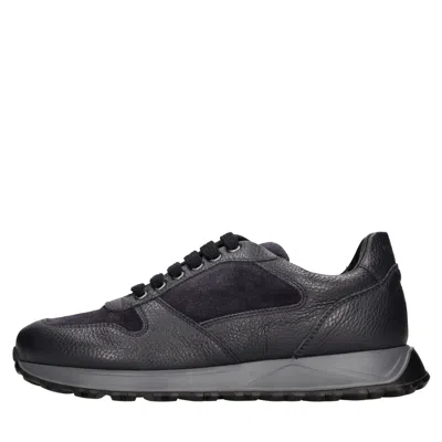 Doucal's Black Calf Leather Suede Panels Sneakers In Multi