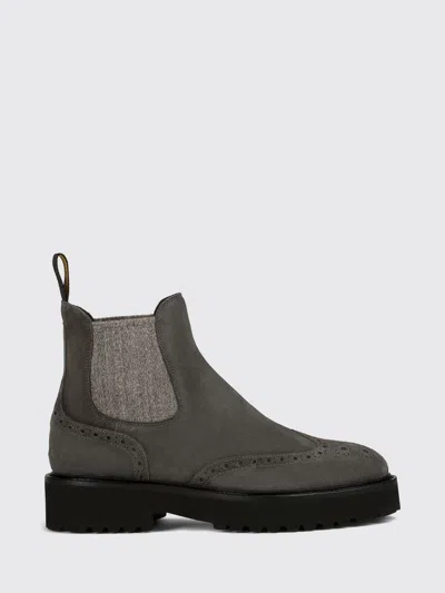 Doucal's Suede Chelsea Boots With Brogue Detailing In Gray