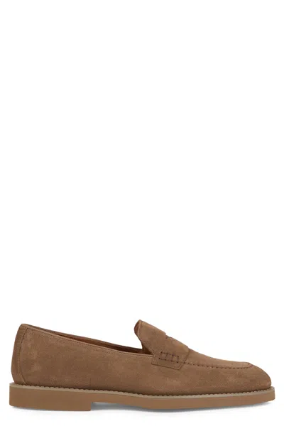Doucal's Suede Penny Loafers In Brown