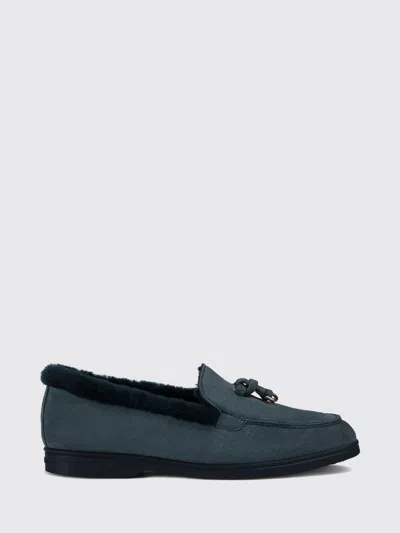 Doucal's Suede Loafers With Shearling Lining In Blue