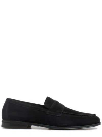 Doucal's Suede Penny Loafer With Rubber Sole In Black