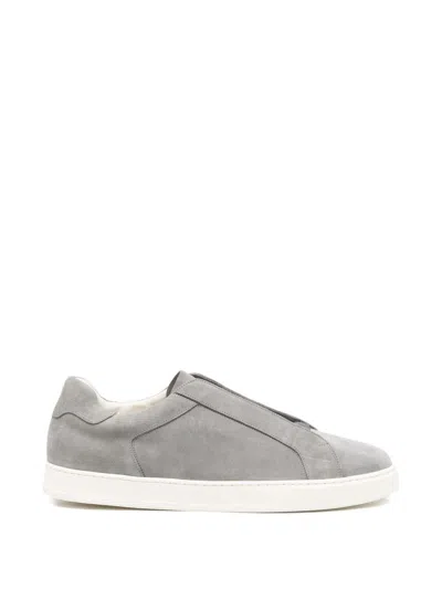 Doucal's Grey Lace Up Sneakers In Black