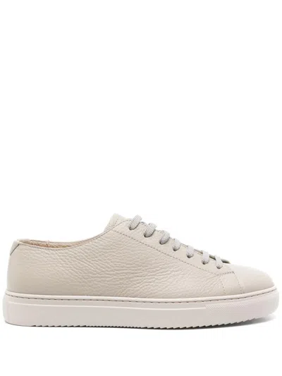 Doucal's Textured Leather Trainers In Neutral