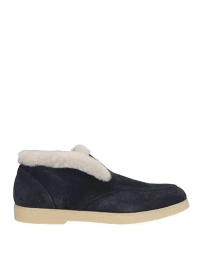 Doucal's Woman Ankle Boots Navy Size 10 Leather, Shearling In Blue