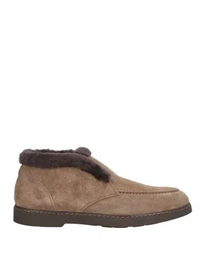 Doucal's Woman Ankle Boots Taupe Size 8 Leather, Shearling In Gray