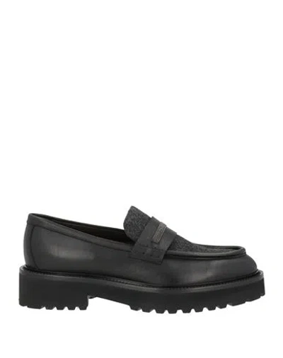 Doucal's Woman Loafers Black Size 9 Leather, Textile Fibers