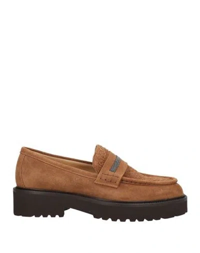 Doucal's Woman Loafers Camel Size 8 Leather In Sand