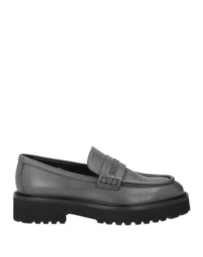 Doucal's Woman Loafers Charcoal Size 8 Leather In Gray