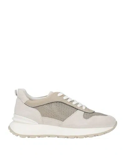 Doucal's Woman Sneakers Grey Size 9 Calfskin, Cotton In Multi