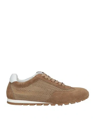 Doucal's Woman Sneakers Khaki Size 8 Calfskin, Cotton In Multi
