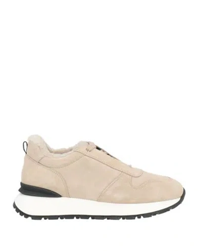 Doucal's Woman Sneakers Light Grey Size 7.5 Leather, Shearling In Gold
