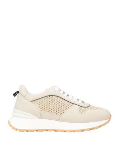 Doucal's Woman Sneakers Sand Size 7 Calfskin, Textile Fibers