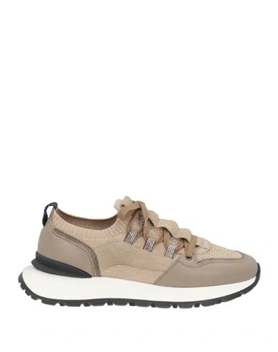 Doucal's Woman Sneakers Taupe Size 9 Textile Fibers, Leather In Grey