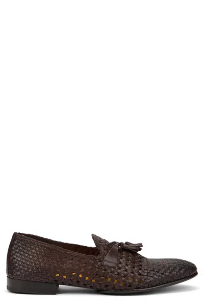 Doucal's Woven Leather Moccasins In Brown