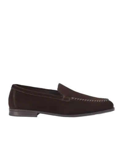 Doucal's Earth Brown Suede Loafer With Lacing
