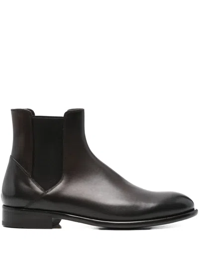 Doucal's Elastic-panel Leather Boots In Brown