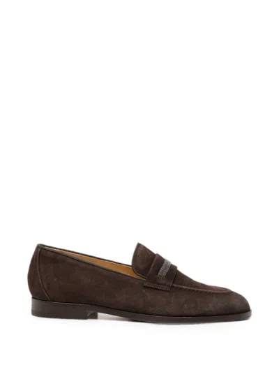 Doucal's Eleanor Bead-embellished Loafers In Brown