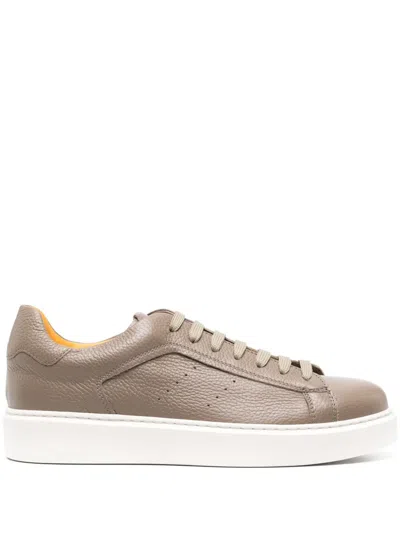 Doucal's Flatform Leather Sneakers In Brown