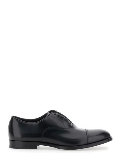 Doucal's Black Oxford Shoes With Five Holes In Smooth Leather Man