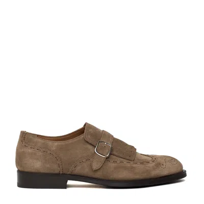 Doucal's Fringed Tongue Brogue Leather Slip-on Shoes In Brown