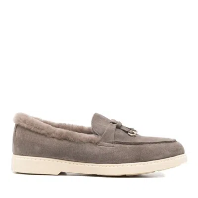Doucal's Grey Adler Plush Fur Lining Suede Loafers In Gray